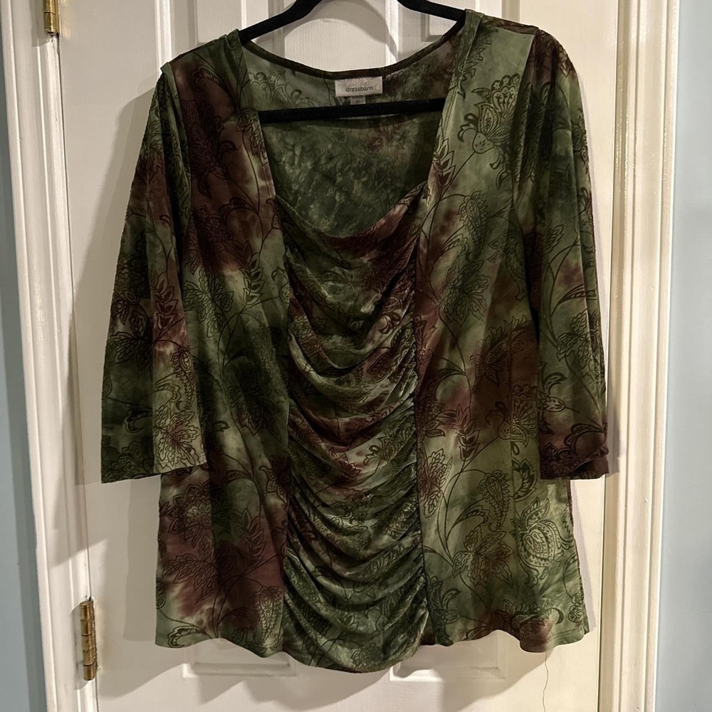 Dressbarn Womens Fairy Top Large Velvet Burnout Dark Romance Whimsical Sheer